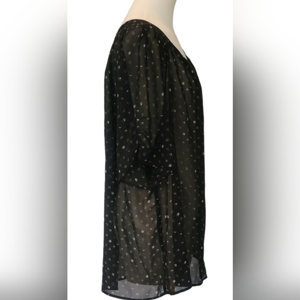 Apt. 9 Black Sheer Blouse with White Dots - Picture 2 of 5
